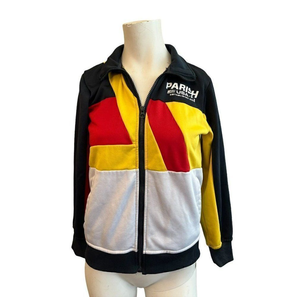 Parish Nation Women’s Medium Full Zip Jacket Bright Color Block Black Red Yellow